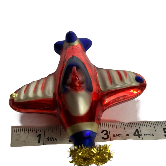 VINTAGE Blown Glass Aviation Red Airplane Plane Christmas Tree Ornament - Picture 8 of 8